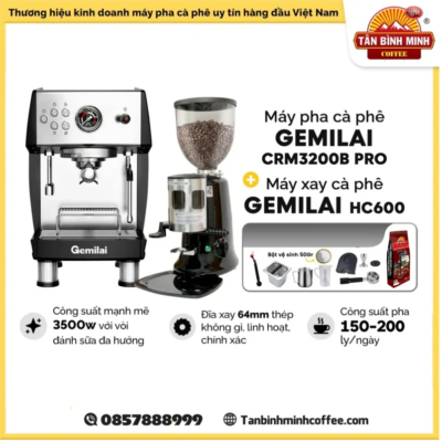 Combo máy pha cà phê Gemilai 3200B Pro và HC600 V2