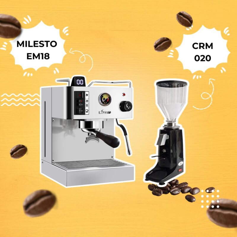 Combo máy pha cà phê Milesto EM 18 & Máy xay ca phê Gemilai CMR 020 - 150 ly ngày