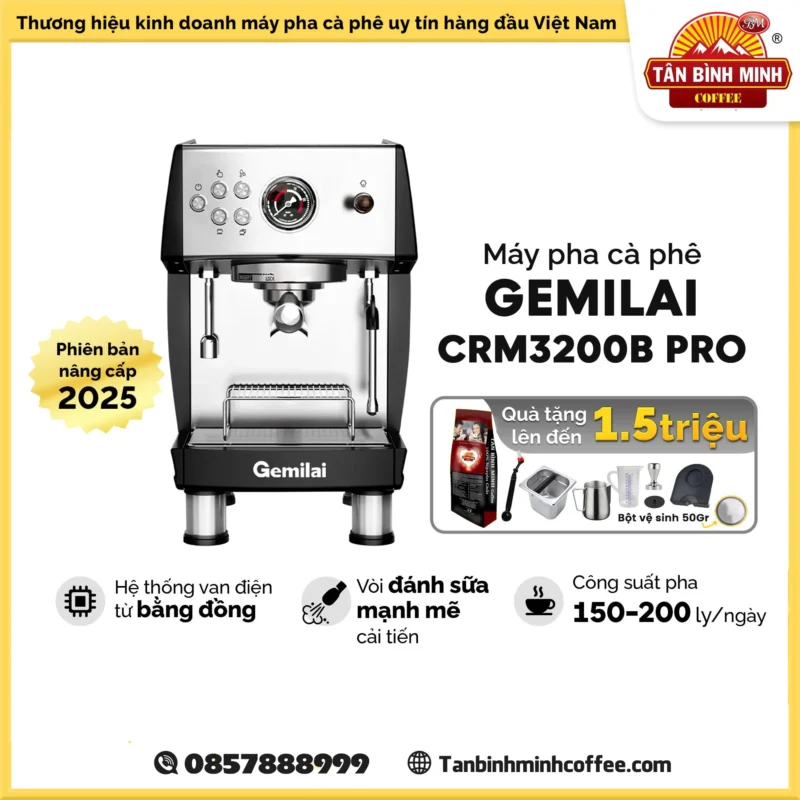 Máy pha cà phê CRMGemilai 3200B Pro - Phiên bản nâng cấp 2025