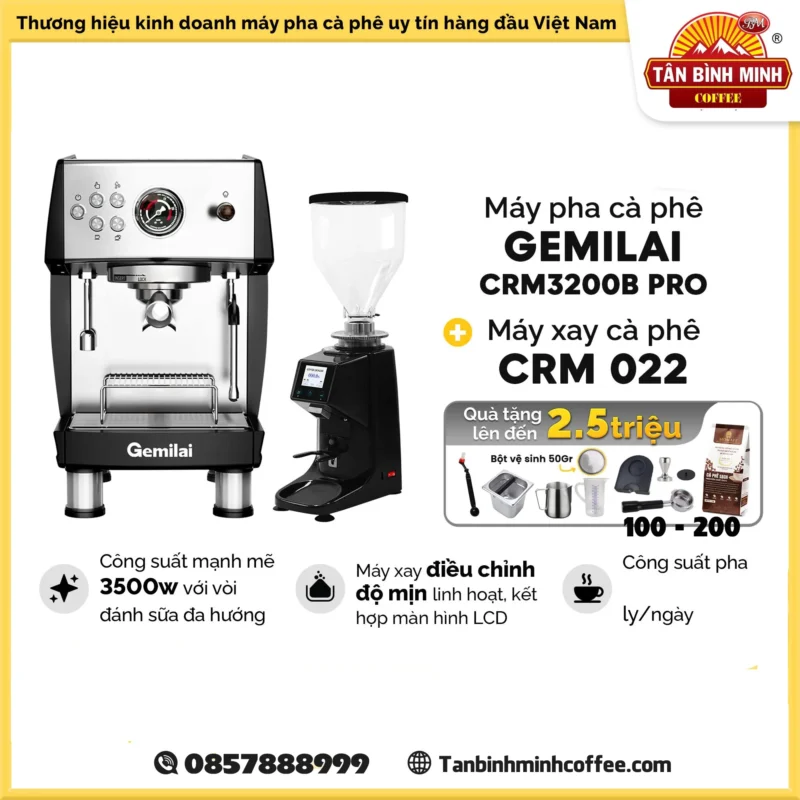 Máy pha cà phê CRMGemilai 3200B Pro - Phiên bản nâng cấp 2025 + Gemilai CRM 022
